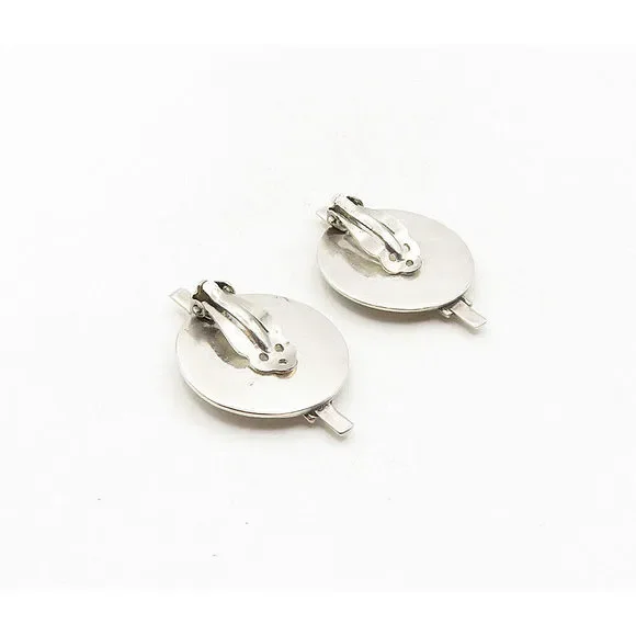 MEXICO 925 Silver Vintage Two Tone Modernist Non Pierce Earrings EG4786